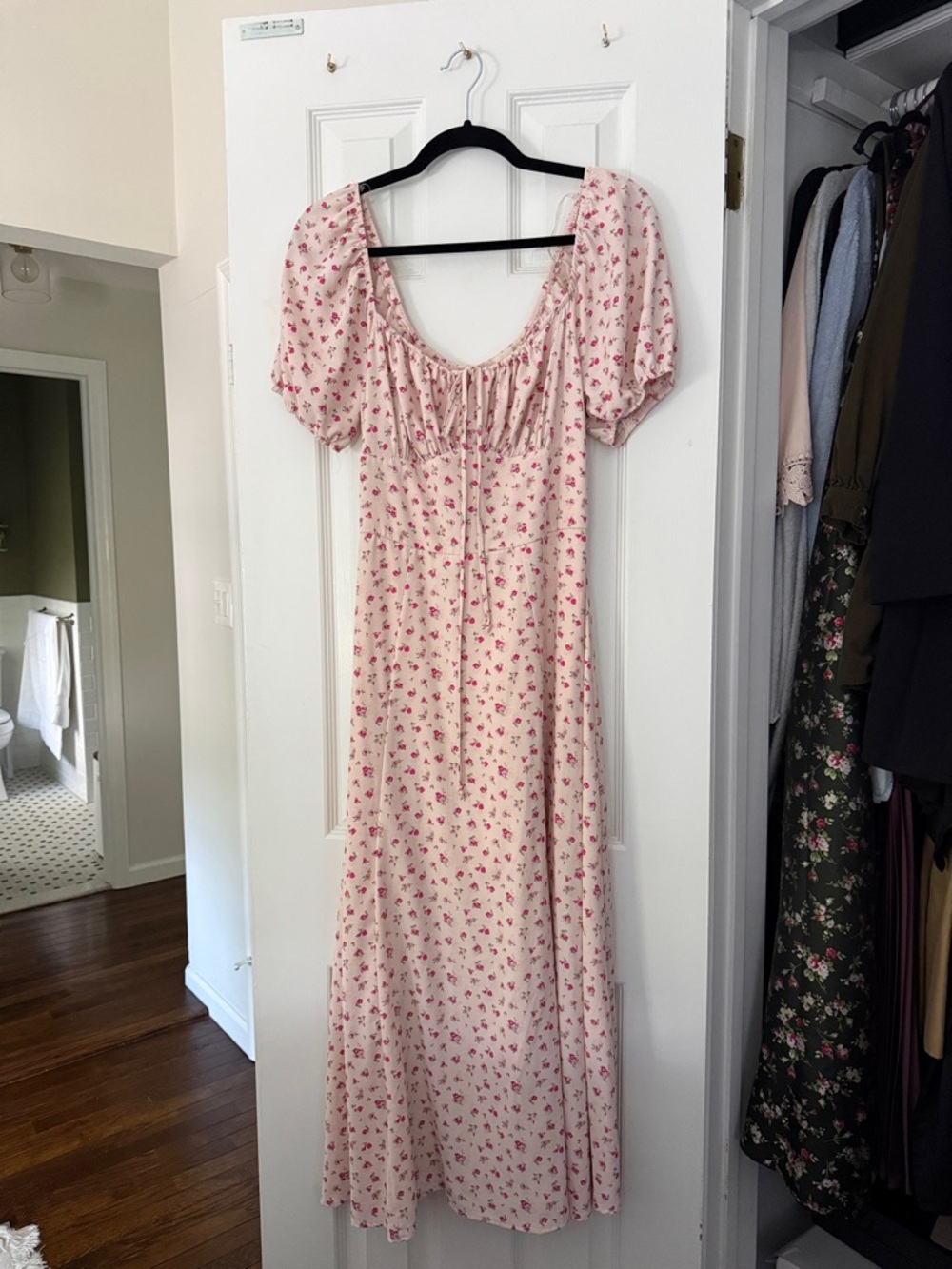 Altar'd State Pink Floral Puff Sleeve Maxi Dress